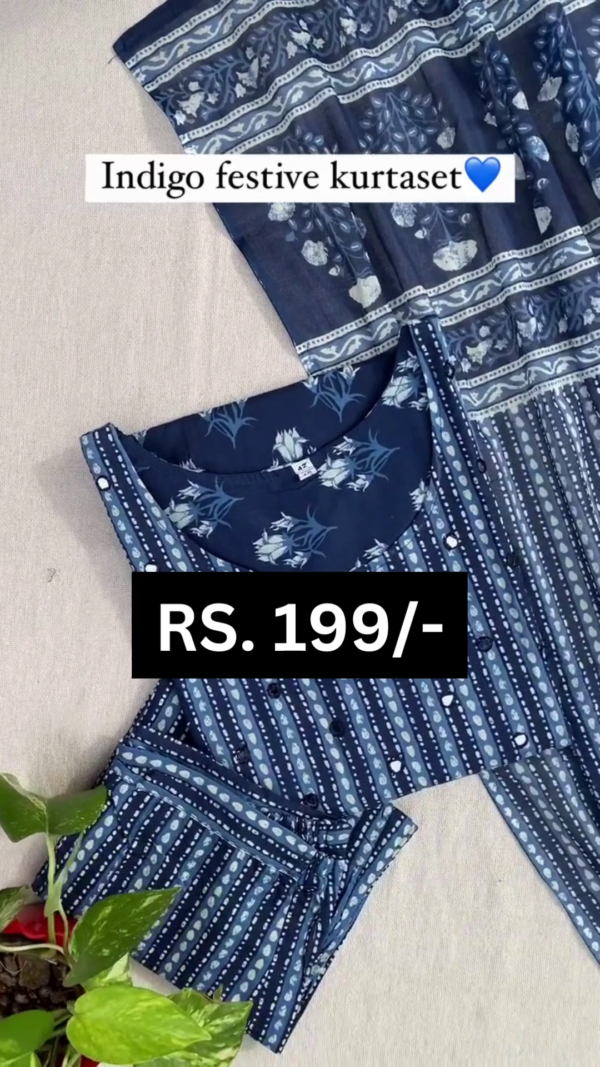 Floral Printed Pure Cotton Straight Kurta With Trousers & Dupatta - Image 2