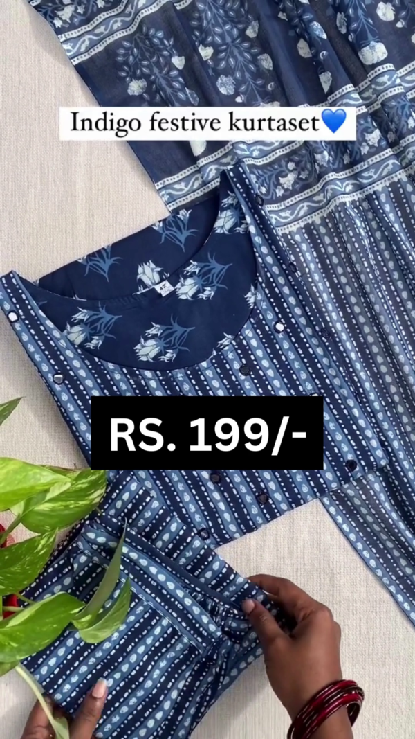 Floral Printed Pure Cotton Straight Kurta With Trousers & Dupatta