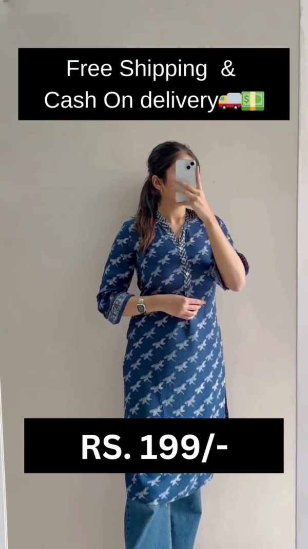 New Women Printed Cotton Blend Short Straight Kurta - Image 6