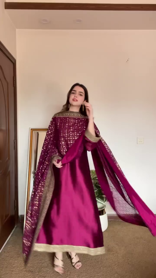 New Designer Party Wear Pure Chanderi Silk Fancy Anarkali Suit With Thread and Sequins work Dupatta Set