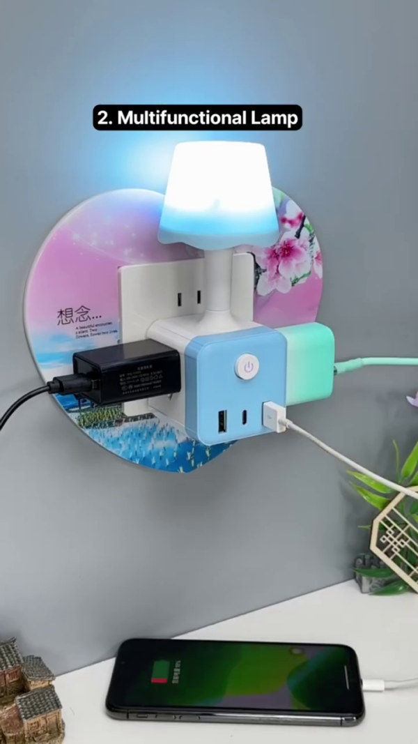 Multifunctional LED Wall Plug Lamp with Integrated Power Strip – 3-in-1 Night Light, USB Charging Ports, and Universal Socket Extension Hub – Ideal for Bedrooms, Offices, and Travel Use