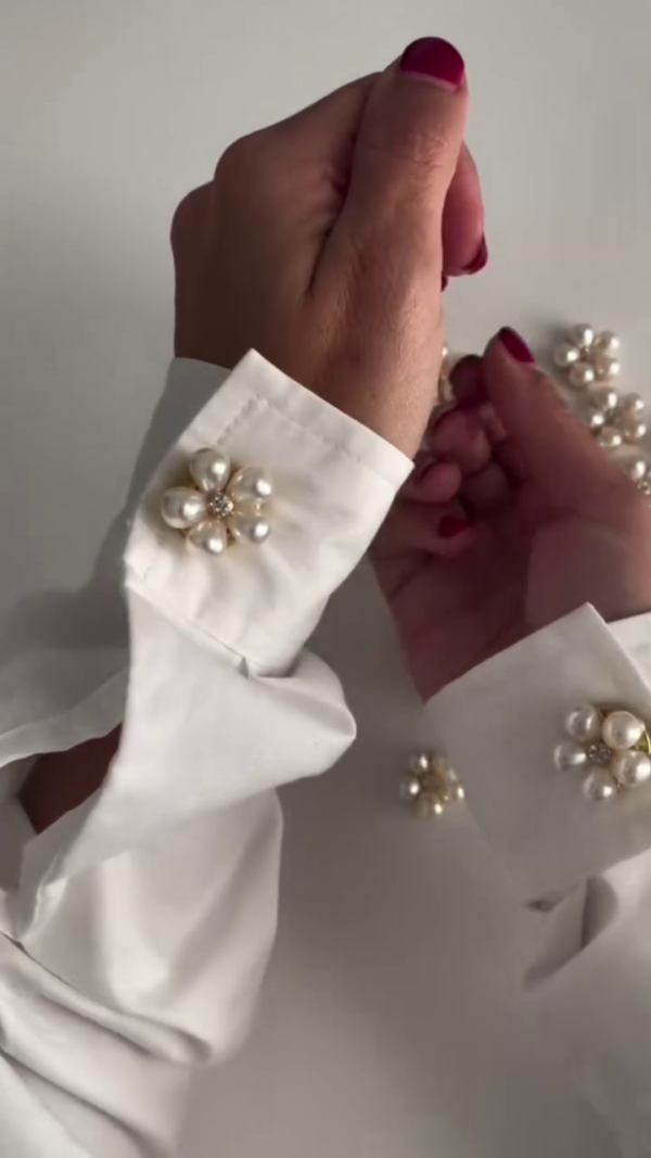 Elegant Removable Decorative Magnetic Shirt Cuff Buttons for Women – Interchangeable Flower and Pearl Brooch-Style Button Covers – No-Sew Fashion Accessories for Blouses, Dresses, and Formal Wear