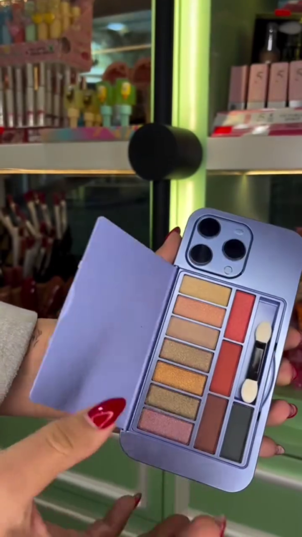Multi-Shade Eyeshadow Palette Concealed in a Stylish Smartphone-Inspired Compact Case – Portable Makeup Kit Featuring Matte & Shimmer Tones with Dual Applicator – Ideal for Travel, Gifting, and Everyday Use