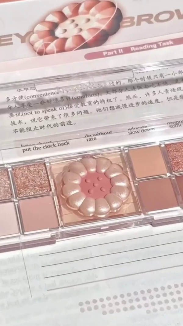 All-in-One Neutral Nude Eyeshadow Palette with Matte, Shimmer, and Glitter Shades Featuring a Floral Centerpiece Blush and Versatile Day-to-Night Colors for Effortless Glam - Image 2
