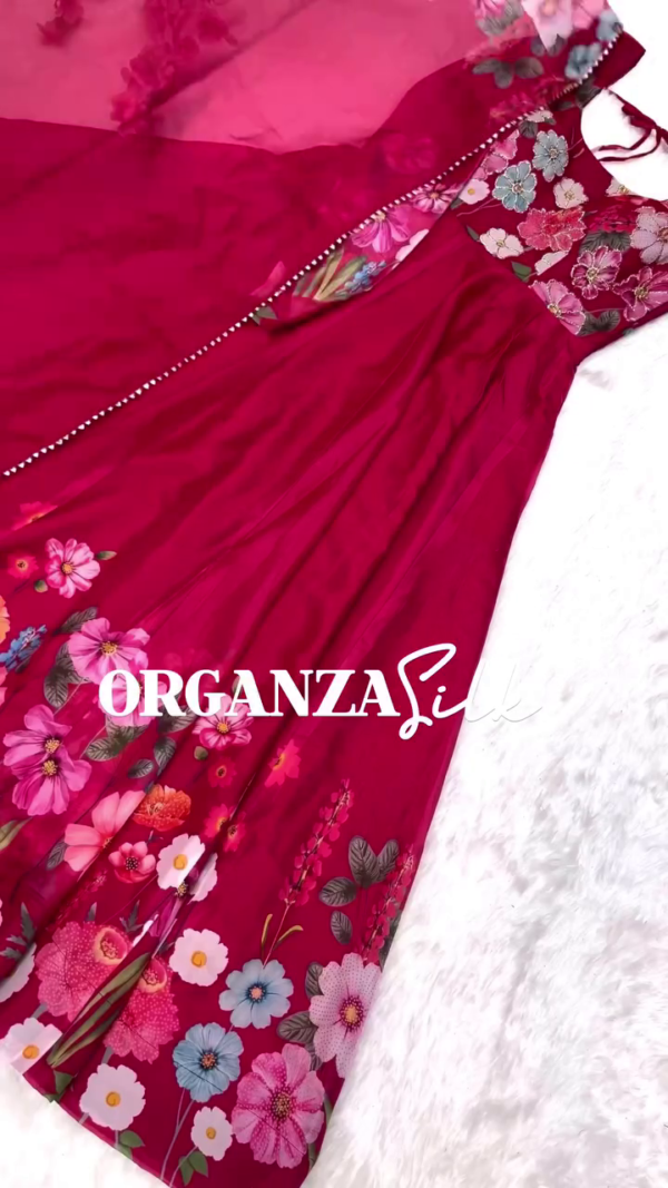 Floral Print Anarkali Suit Set in Premium Organza Silk with Matching Dupatta – Multicolor Collection for Festive & Ethnic Wear - Image 3