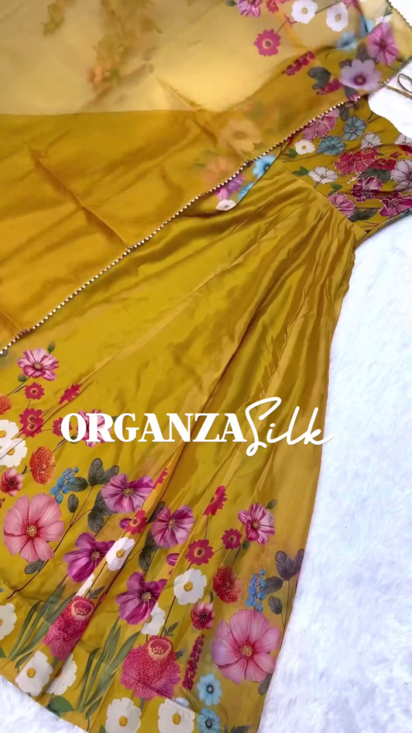 Floral Print Anarkali Suit Set in Premium Organza Silk with Matching Dupatta – Multicolor Collection for Festive & Ethnic Wear - Image 4