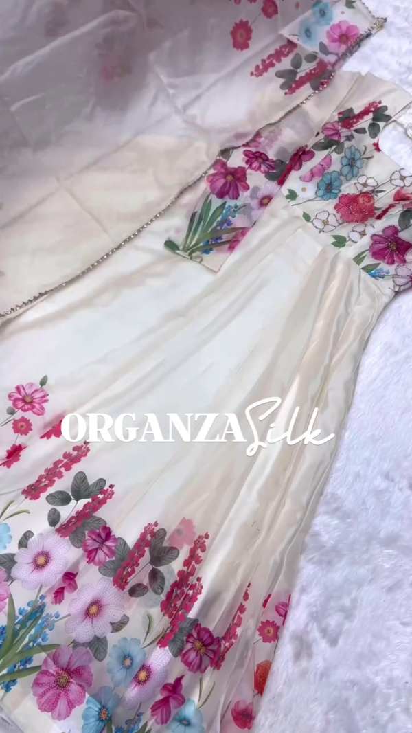 Floral Print Anarkali Suit Set in Premium Organza Silk with Matching Dupatta – Multicolor Collection for Festive & Ethnic Wear - Image 5