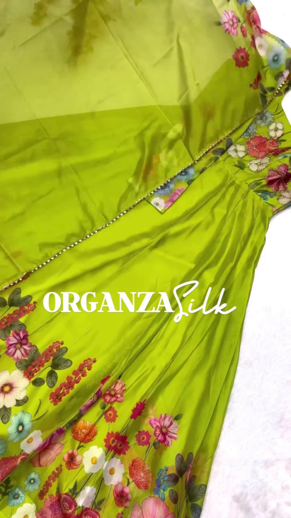 Floral Print Anarkali Suit Set in Premium Organza Silk with Matching Dupatta – Multicolor Collection for Festive & Ethnic Wear - Image 2